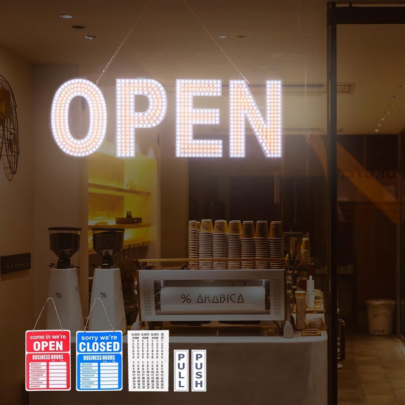 Thirdpolite علامة مفتوحة للأعمال، 30"x10" علامات LED كبيرة قابلة للتعتيم مع تركيب معلق للمقاهي والمتاجر والمطاعم والمكاتب والحانات والبارات والفنادق وصالونات التجميل باللون الأبيض الدافئ - Image 1